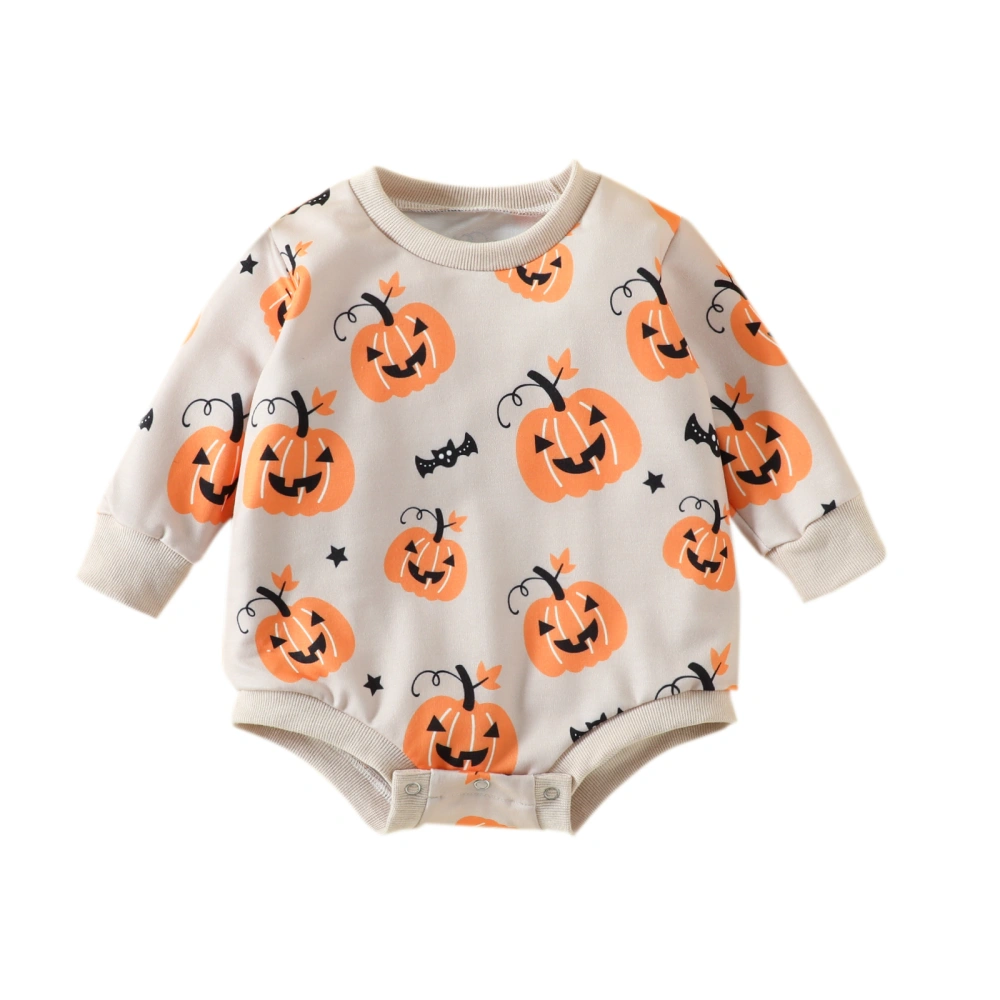 Baby Girls Halloween Long Sleeve O Neck Pumpkin Print Romper