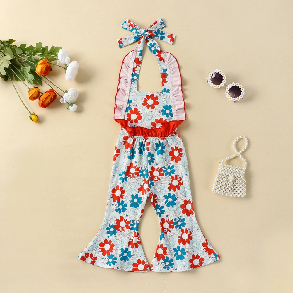 Baby Girl Jumpsuit Overalls, Sleeveless Halter Floral Bell-Bottoms