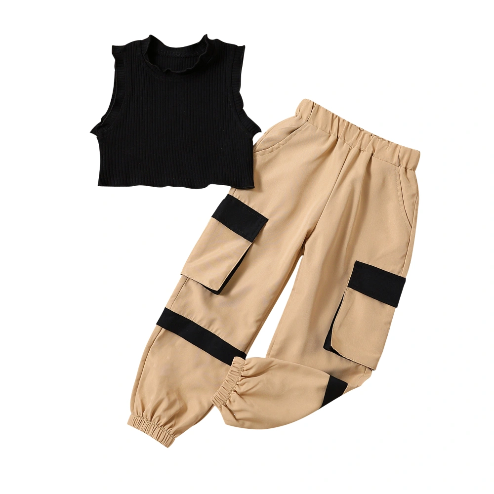 Kids Girls 2PCS Summer Outfits, Ribbed Knit Tank Tops + Cargo Pants