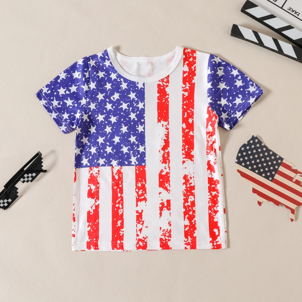 Kid Boys Girls Shirts Short Sleeve Round Neck Star Striped Tops 