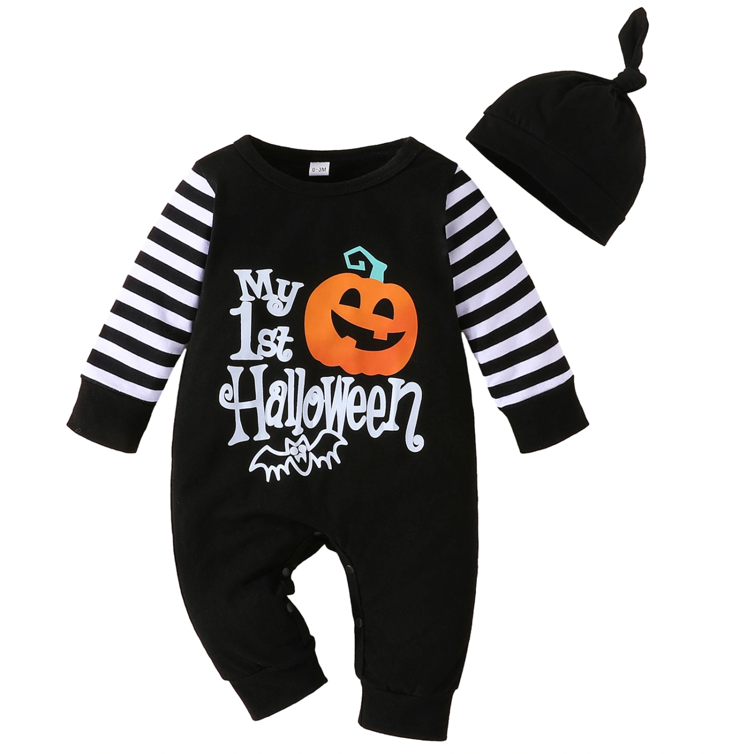 Baby Boy Halloween Outfits Pumpkin/Spider/Letter Print Romper with Hat