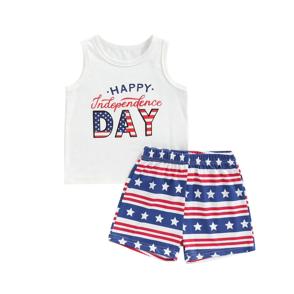 Boys 2Pcs Outfits, Round Neck Letters Vest + Stars Stripes Shorts