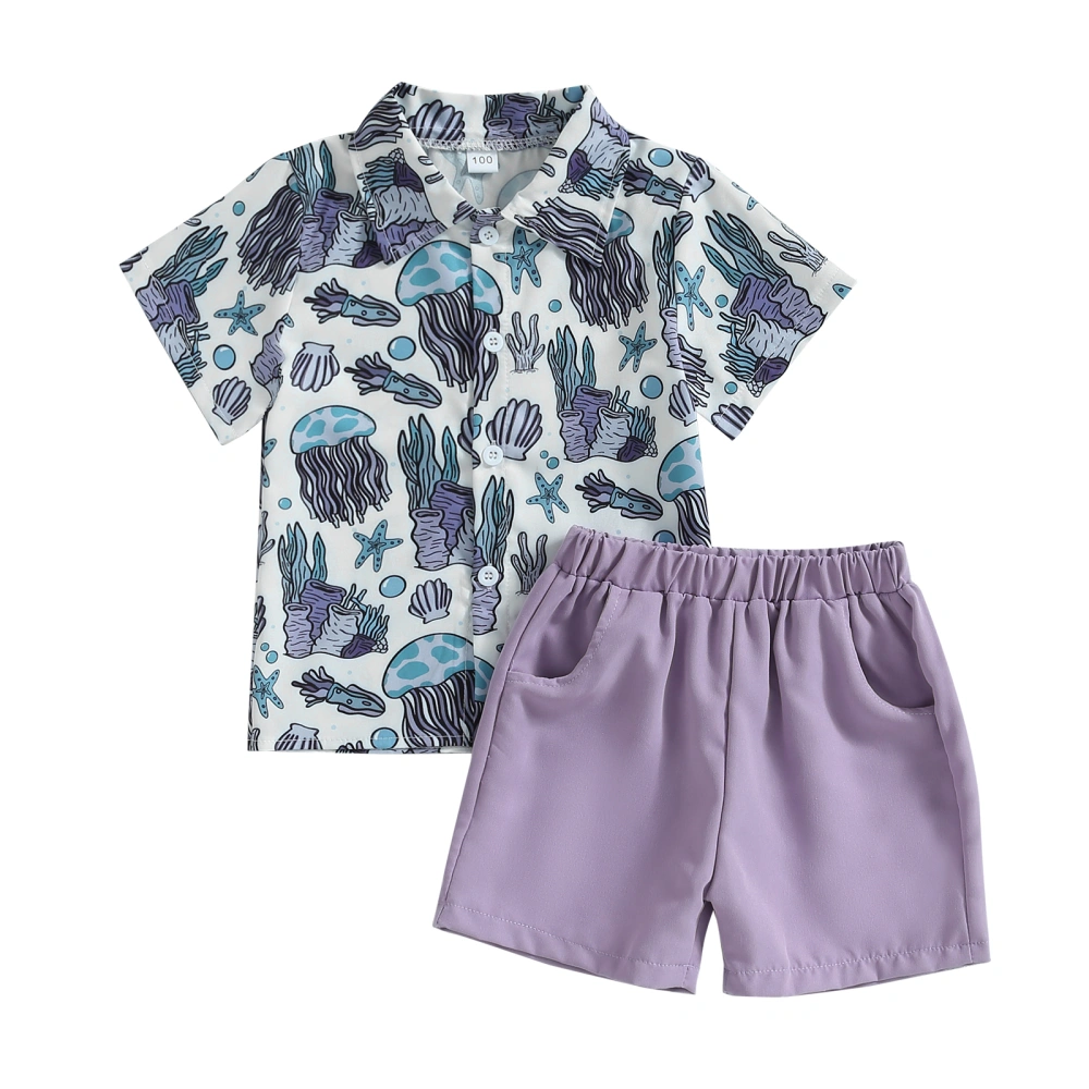 Boys Summer Clothes Outfits Jellyfish Coral Print Shirts Shorts Suit