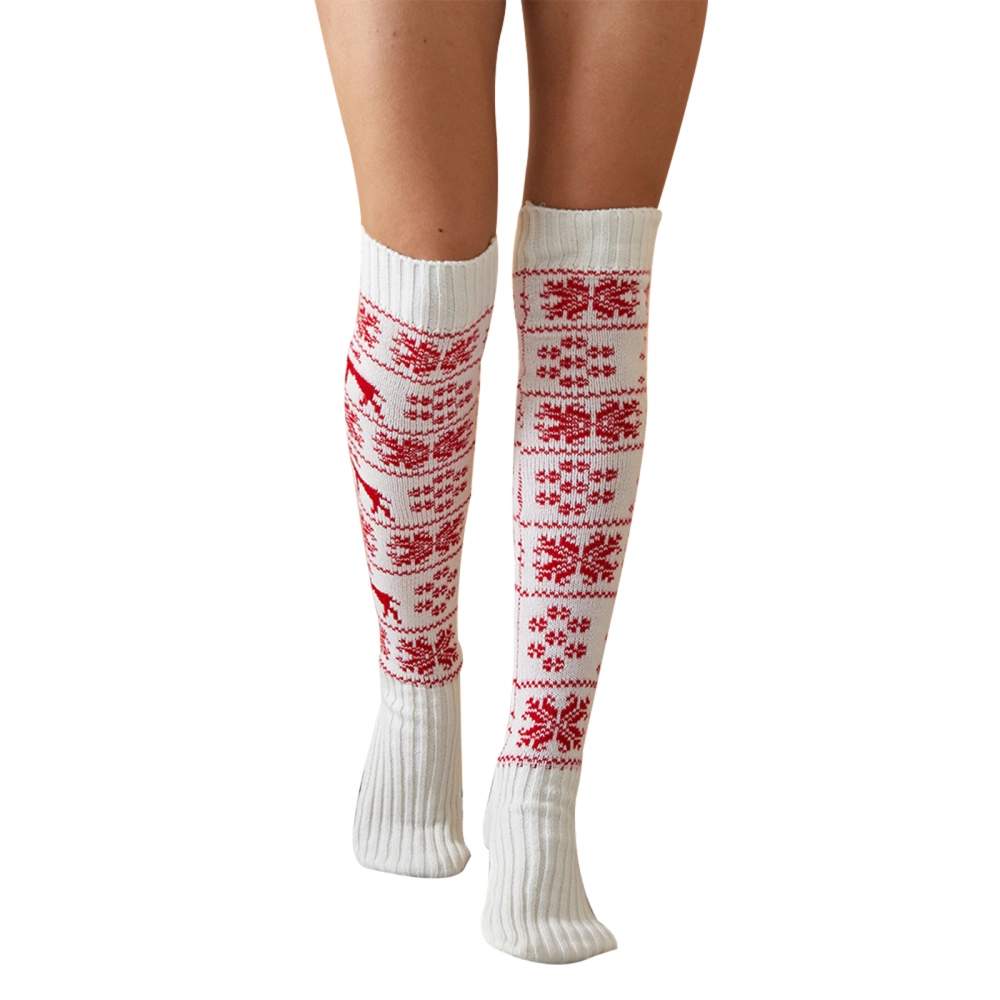 Women's Christmas Knee High Socks, Classic Snowflake Print Long Socks