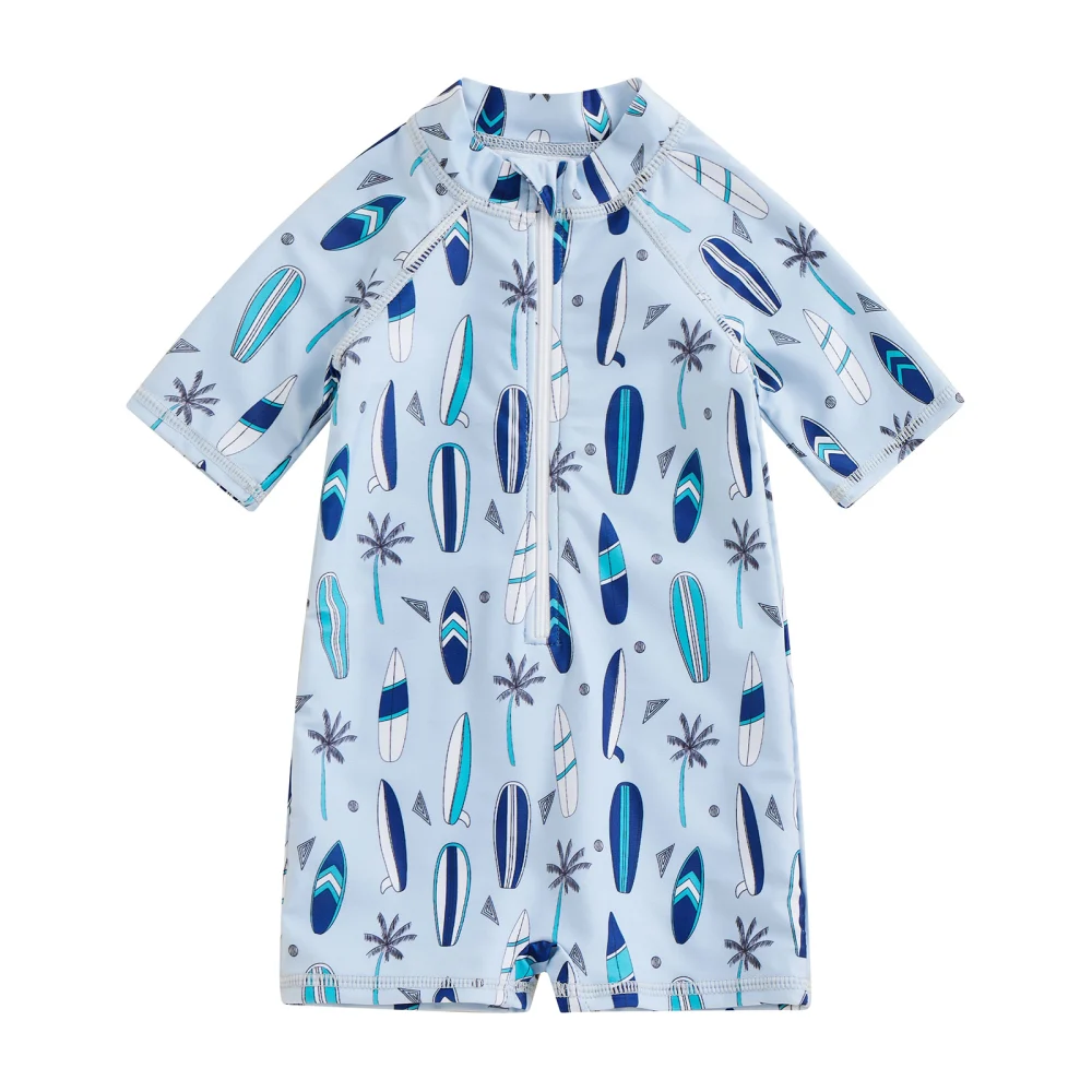 Boy Swimsuit Playsuits Swimwear Surfboard Trees Print Rash Guard