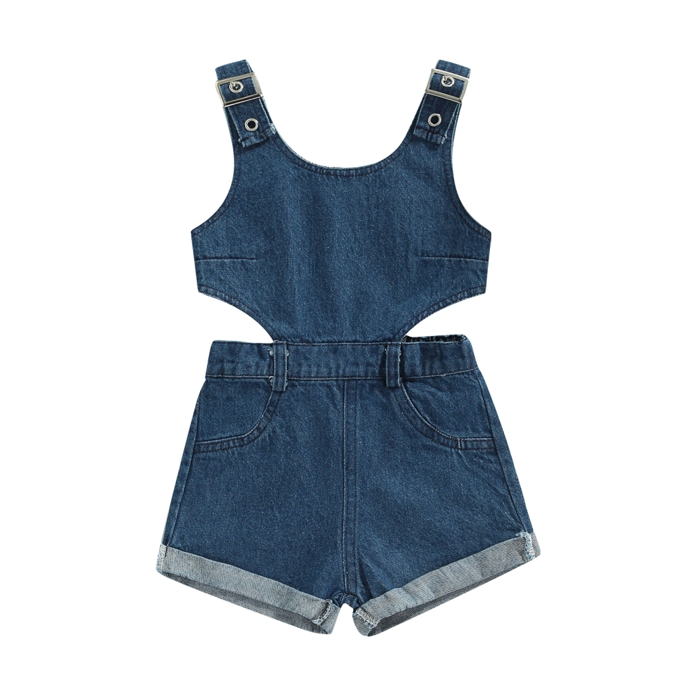 Girl Summer Playsuit, Sleeveless U-neck Cutout Waist Denim Romper