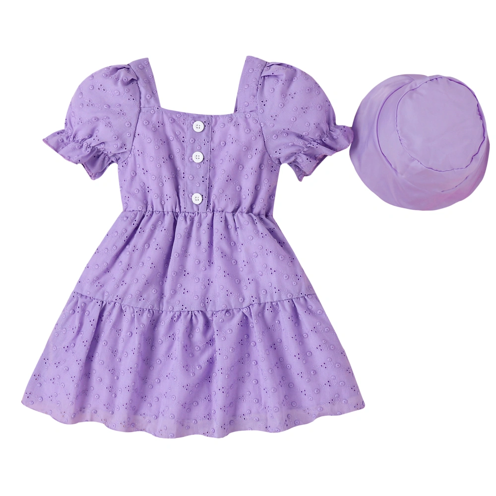 Toddler Girls Purple Short Sleeve A-line Jacquard Dress with Hat