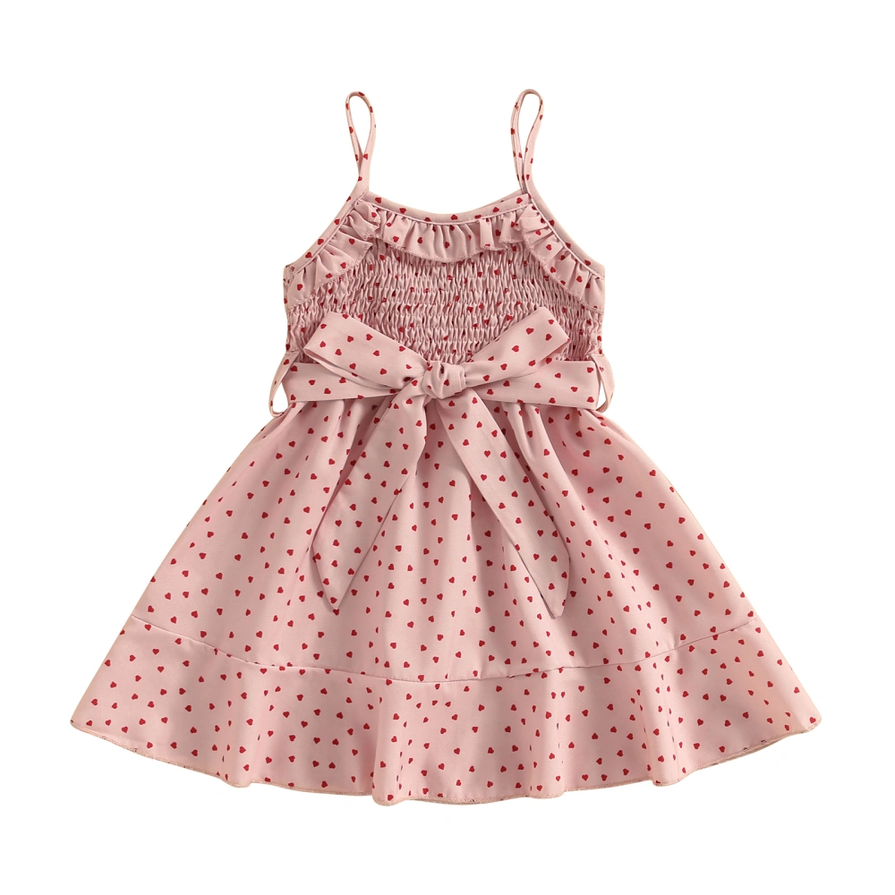 Toddler Girls Summer Pink Sleeveless Heart Print Dress with Belt