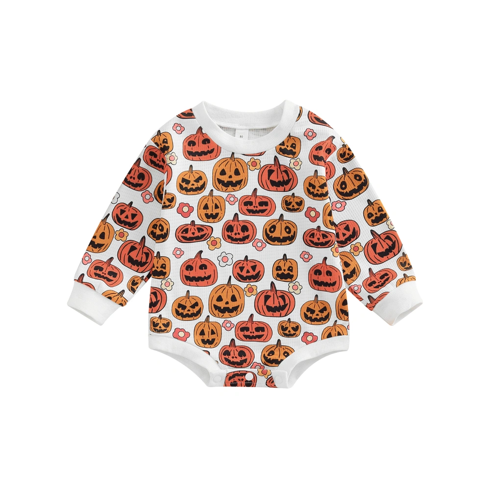 Baby Boys Girl Round Neck Halloween Pumpkin Crotch Button Romper 