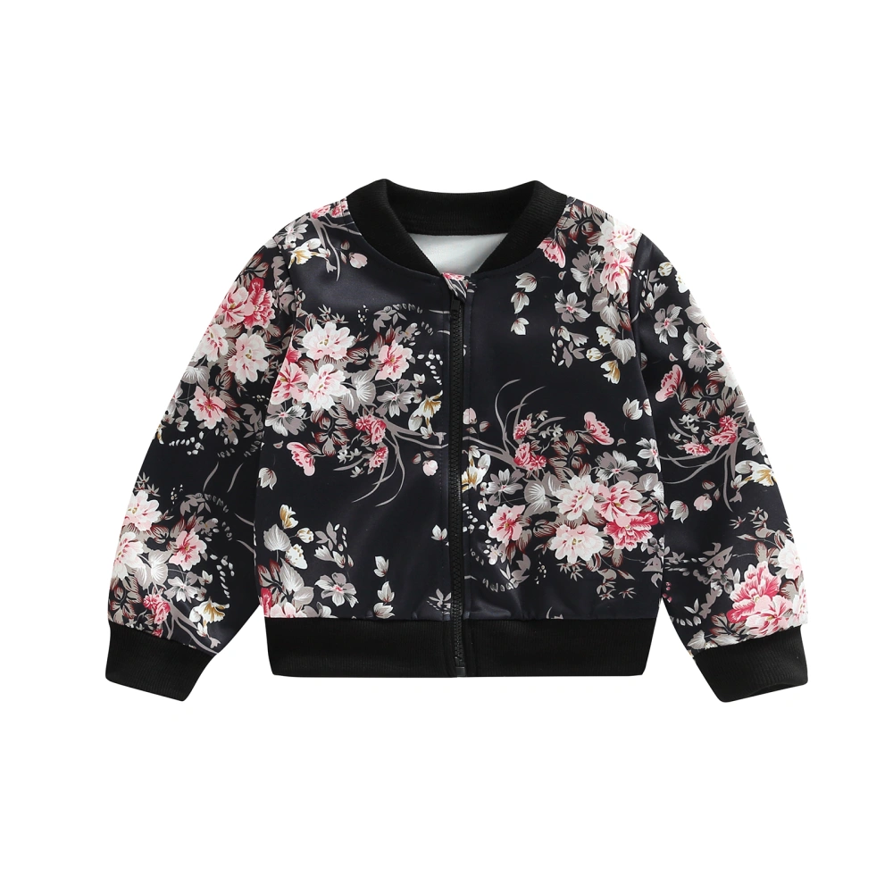 Girl Coat Long Sleeve Floral Print Fall Zipper Jacket Cardigan 