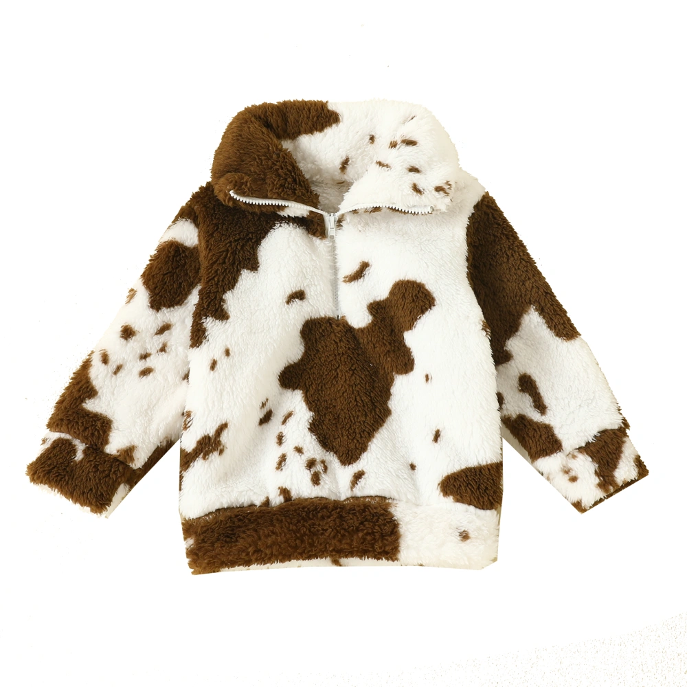 Toddler Girls Winter Long Sleeve Lapel Cow Print Zipper Outerwear