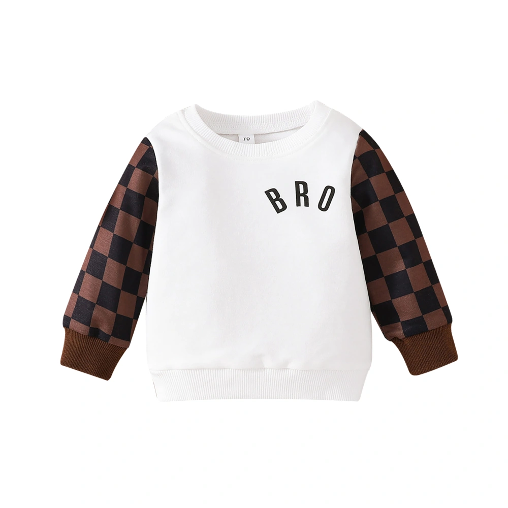 Baby Boys Hoodie, Long Sleeve Letters Print Plaid Patchwork Tops