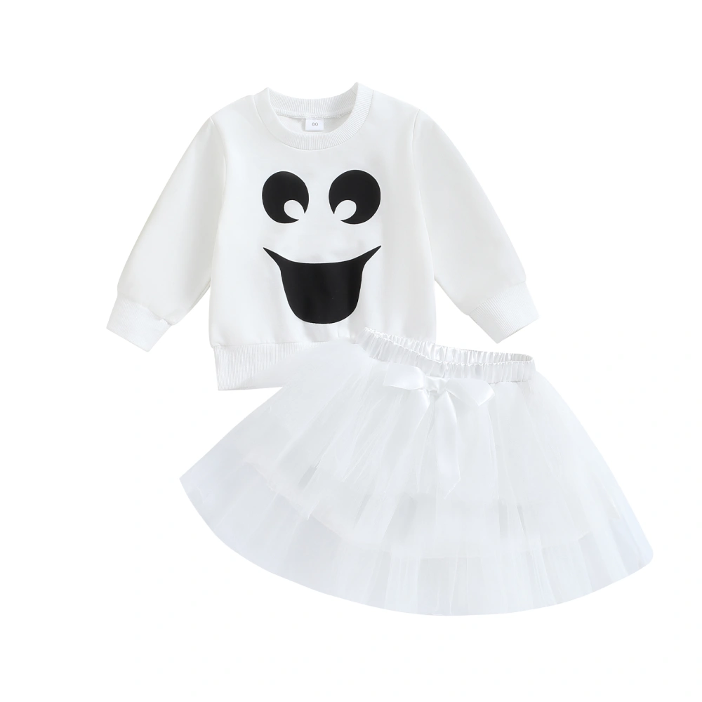 Girl 2 Piece Outfit Halloween Ghost Print Sweatshirt and Tulle Skirt