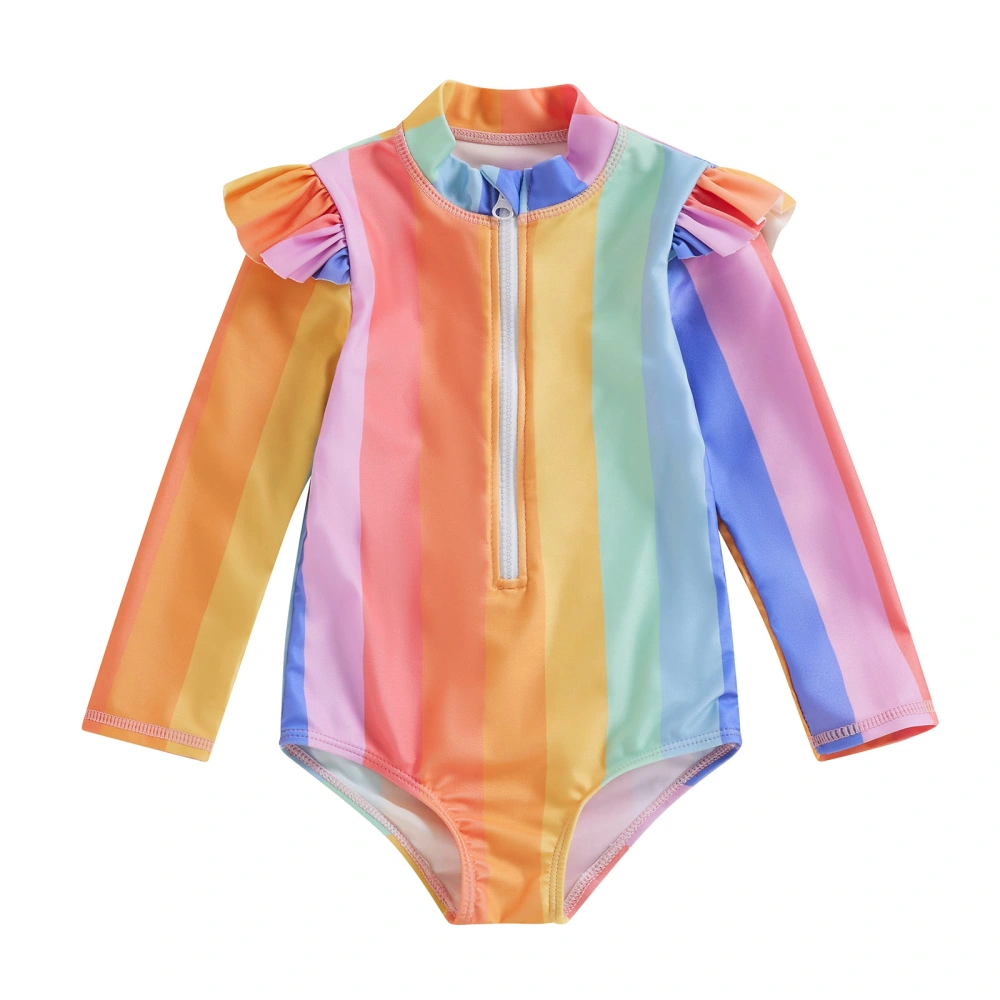 Baby Girl’s Bikini, Long Sleeve Zipped Colorful Striped Swimsuit