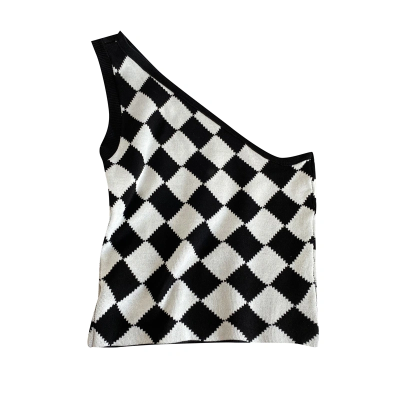 Women Knitwear Camisole, Single Shoulder Strap Low Cut Crop Tops