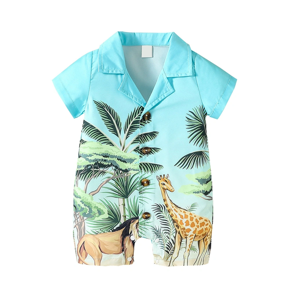 Baby Boys Girls Summer Jumpsuit, Short Sleeve Button Down Lapel Romper