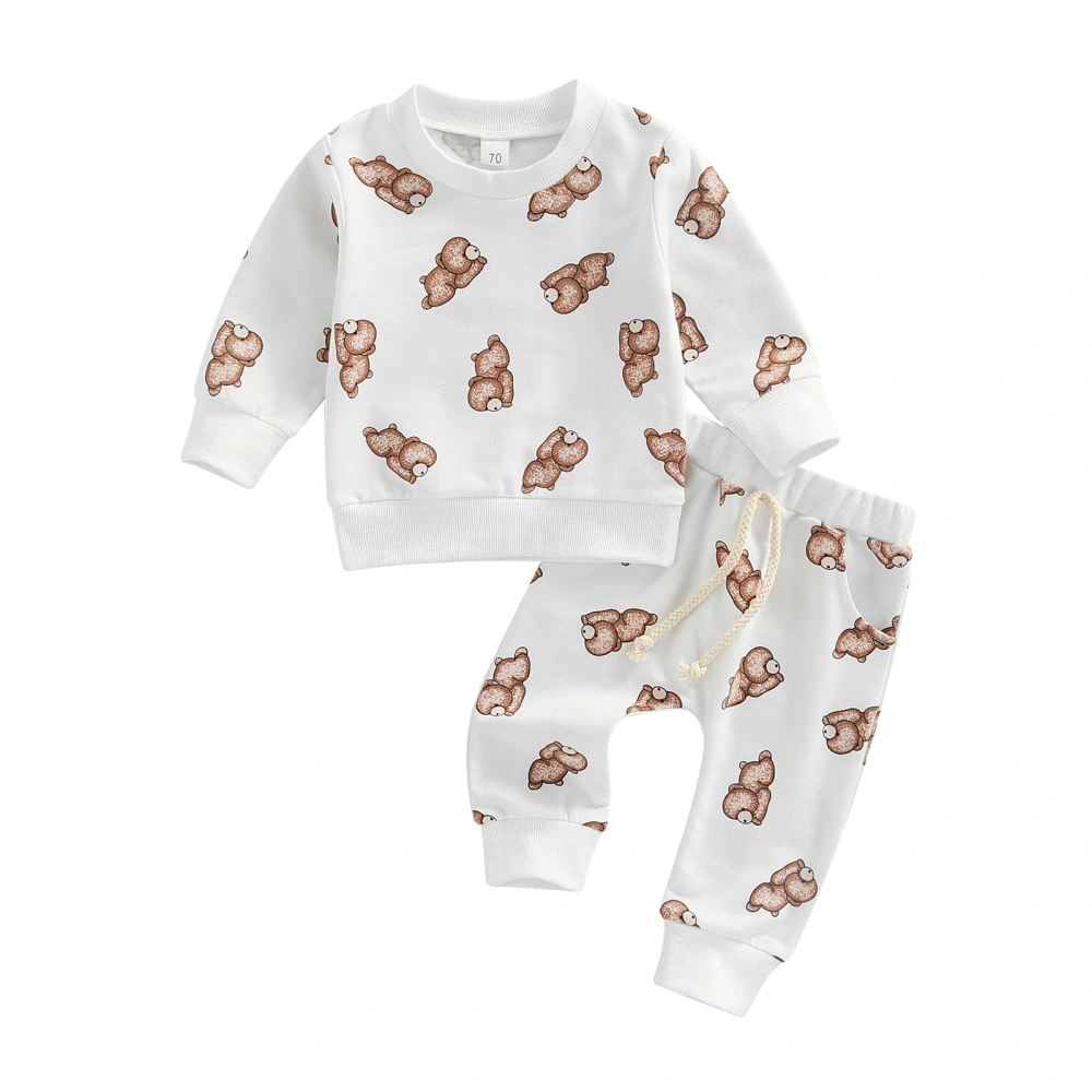 2-Piece Baby Fall Outfit, Bear Print Crew Neck Sweatshirt + Pants Set