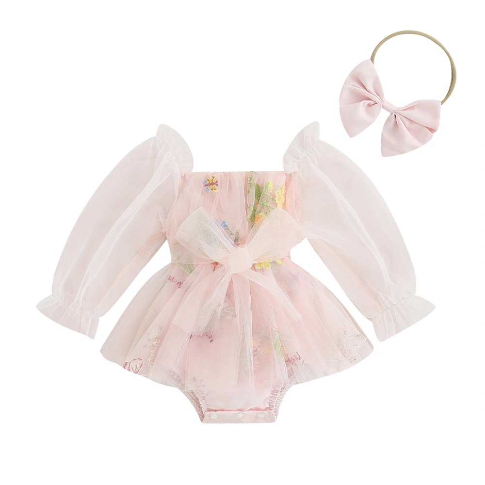 Baby Girl 2 Piece Outfits Floral Mesh Tulle Romper Dress and Headband