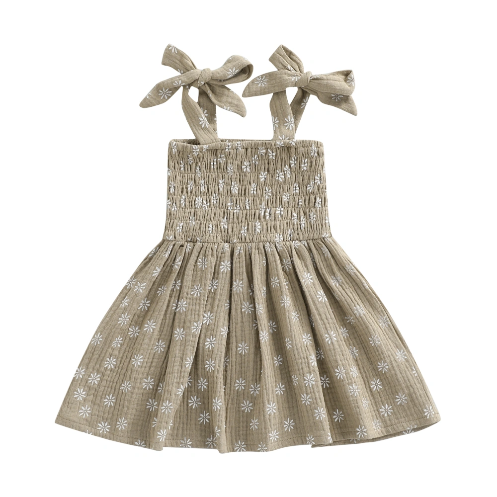 Kids Girls Bandage Strap Dress Daisy Print Sleeveless Princess Dress 