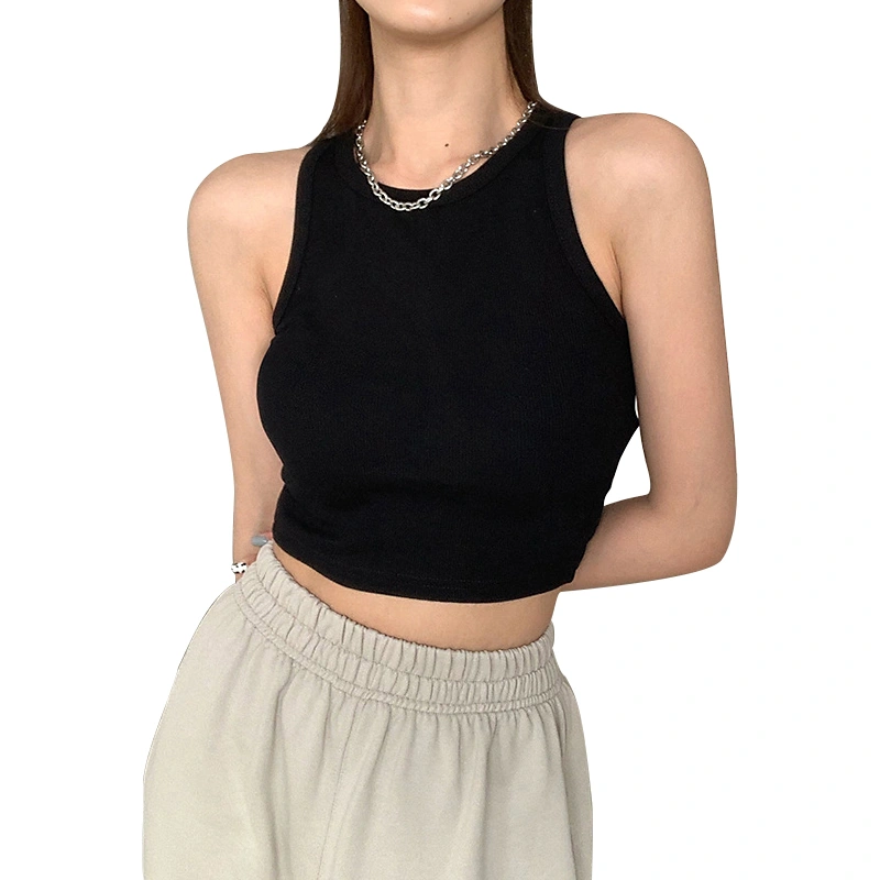 Women's Sleeveless Crop Tops, O-Neck Pure Color Short Pullover