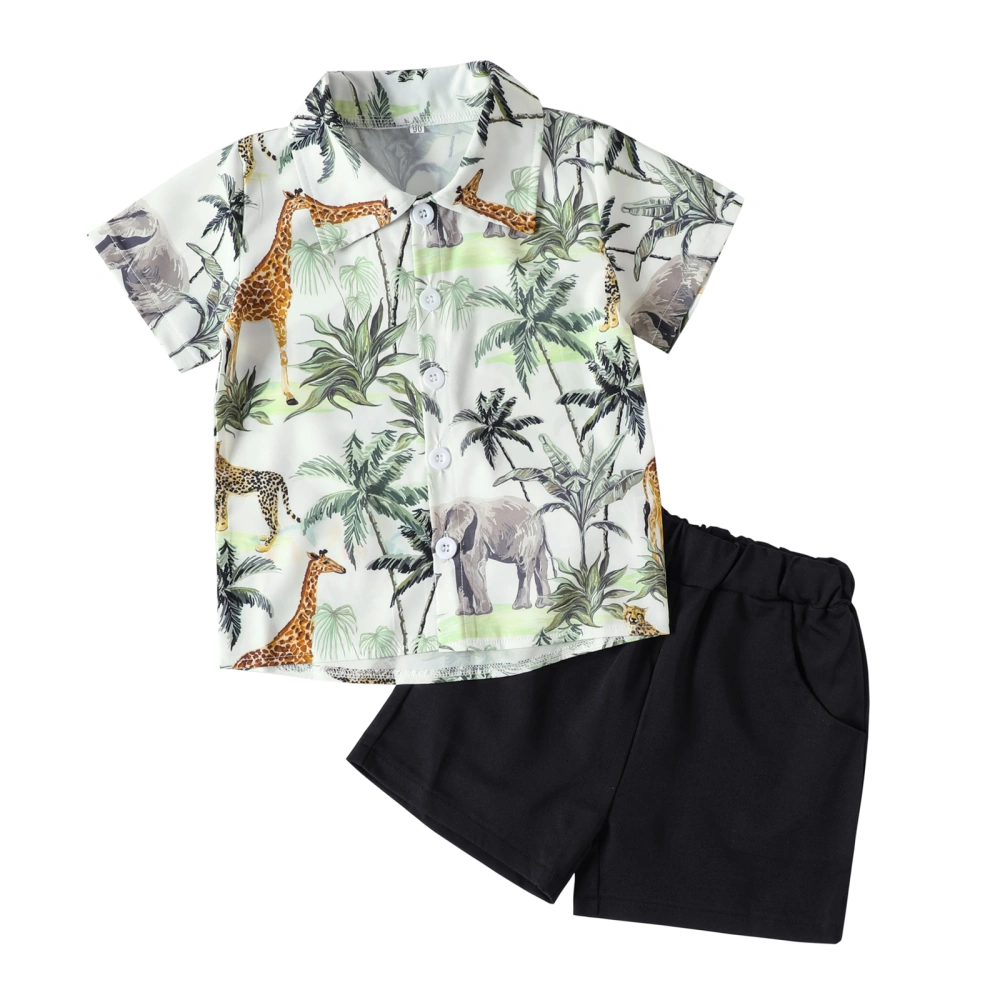 Toddler Boys Short Sleeve Animal/Tree Print Tops + Black Casual Shorts