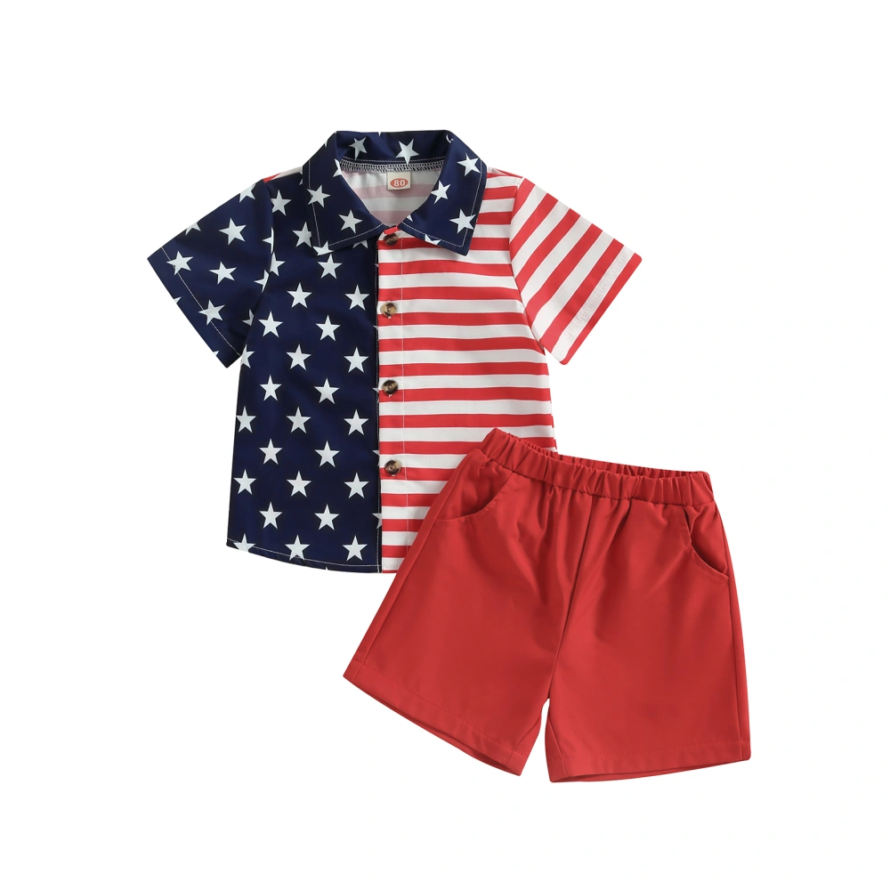 Boys 4th of July Outfits, Stars and Stripes Print Shirt + Shorts