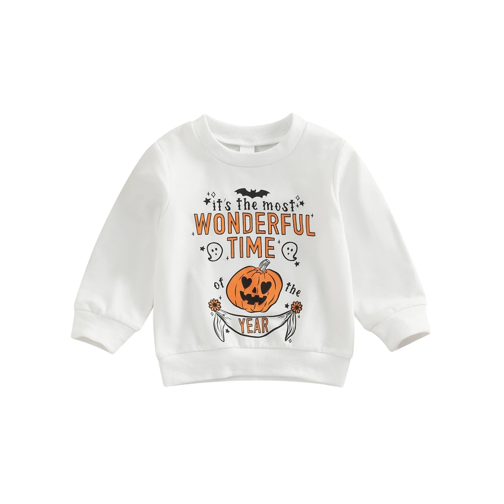 Infant Halloween Pullover, Long Sleeve Letter Cartoon Print Sweatshirt