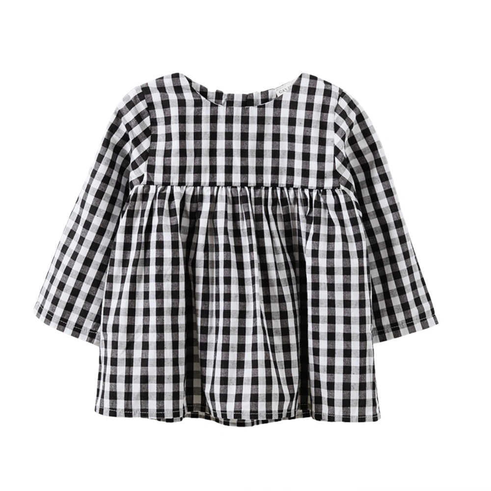 Baby Girls Fall Dress Long Sleeve Round Neck Plaid Print Dress