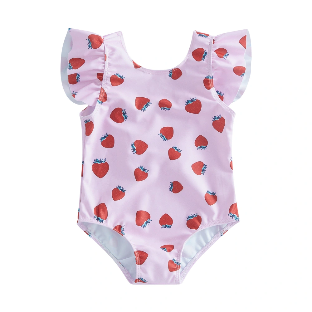 Girls Summer Swimsuit, Fly Sleeve Strawberry Print Bathing Suit