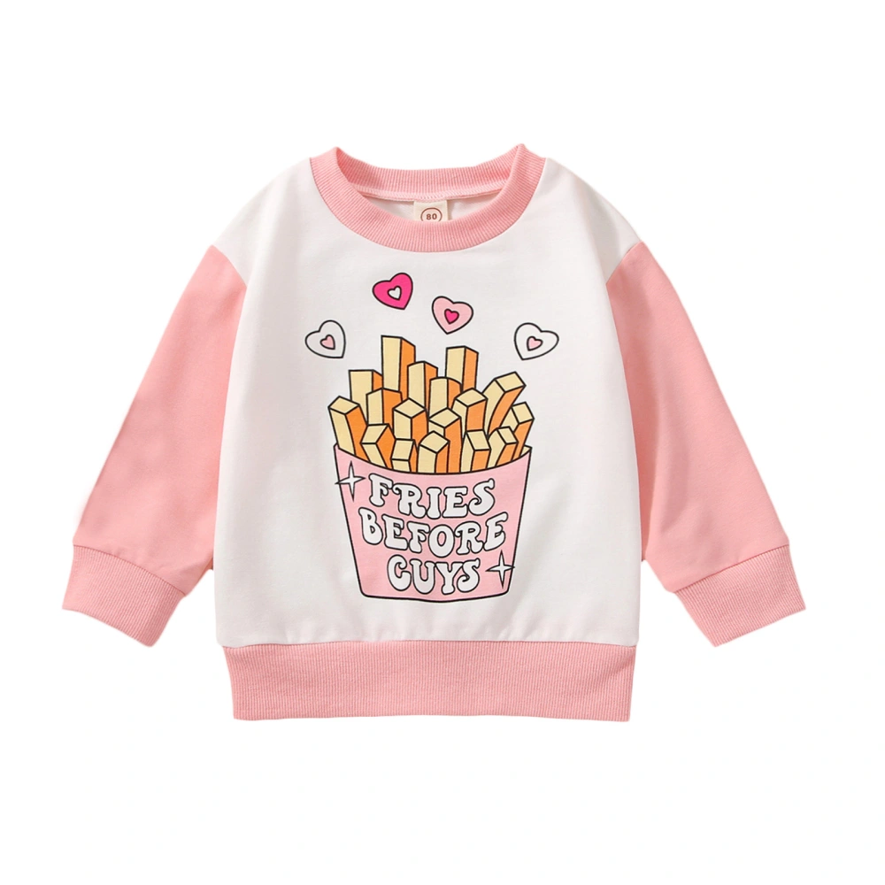 Toddler Girls Long Sleeve O Neck French Fries Print Patchwork Pullover