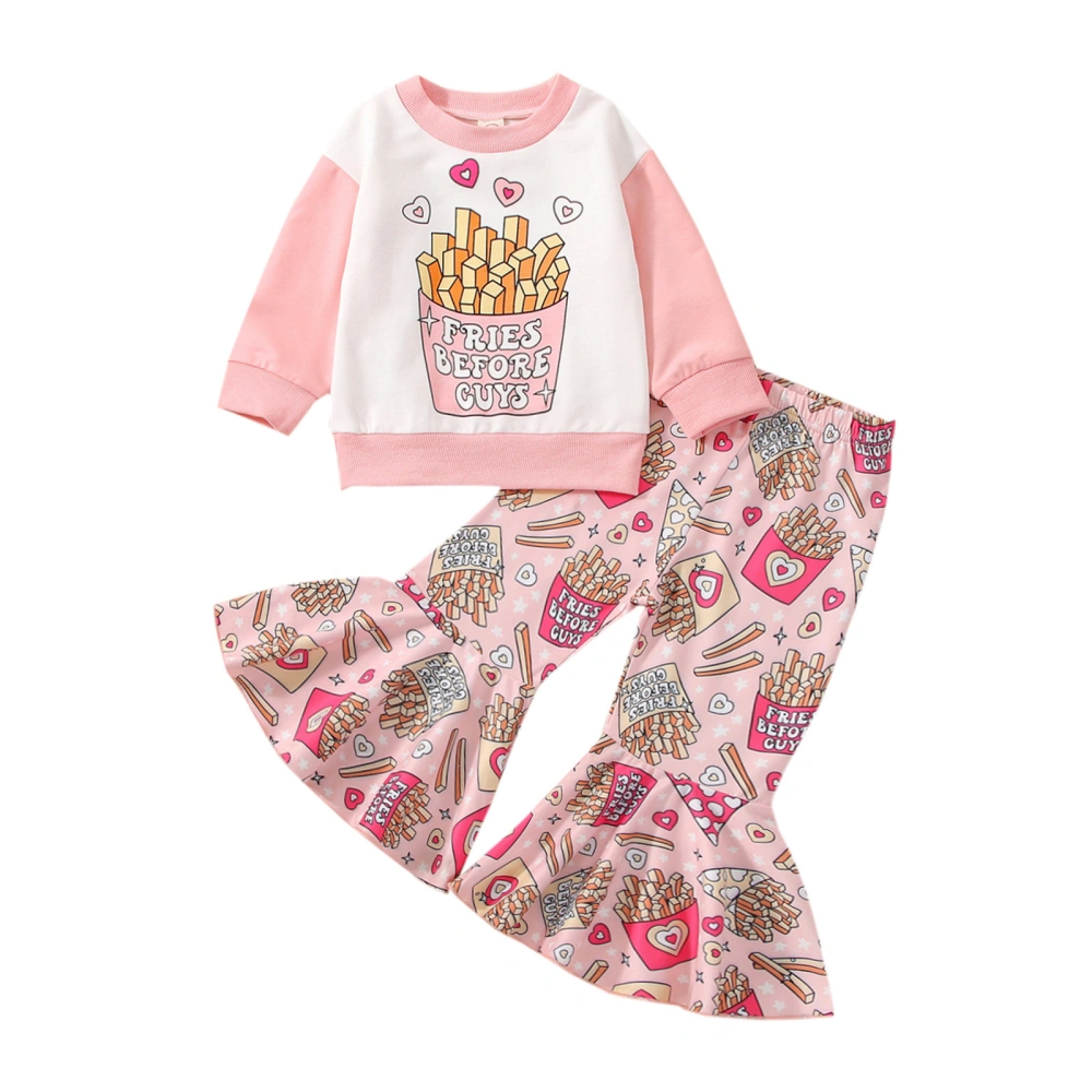 Kids Girls Outfits Chips Letter Print Sweatshirt and Flare Pants Set