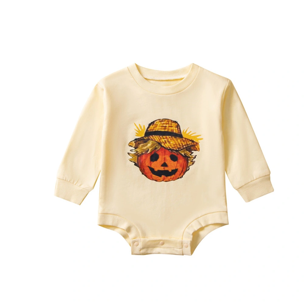 Baby Girls Jumpsuits Straw Hat Pumpkin Print Long Sleeves Romper