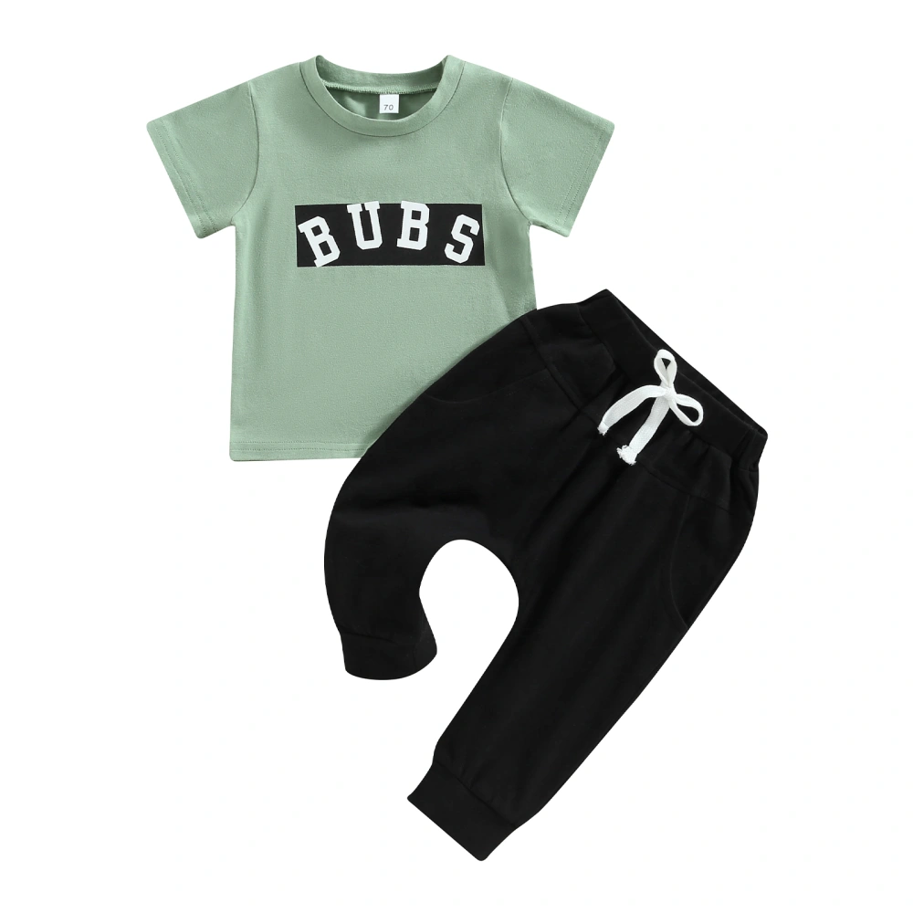 Baby Boy 2Pcs Summer Clothes, Letter T-Shirt + Knot Front Pants Set