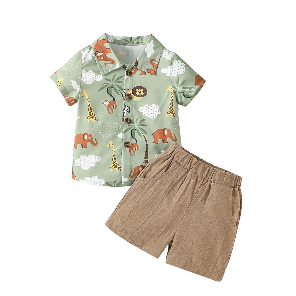 Boys Short Sleeve Animal Print Button Shirt + Solid Color Shorts