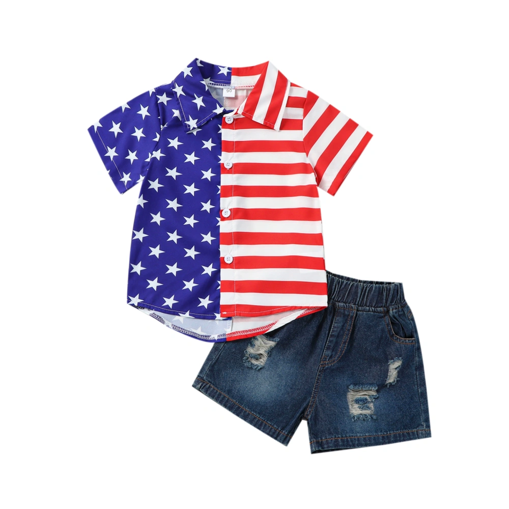 Independence Day Kids Boys Suits Stripe Stars Print Shirts Shorts