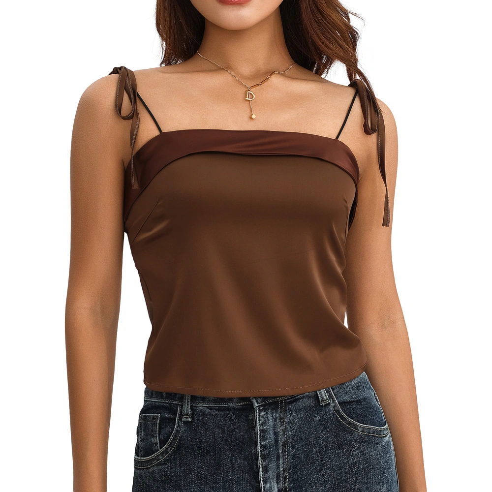 Women Vest Tops, Sleeveless Solid Color See Through Sling Vest  