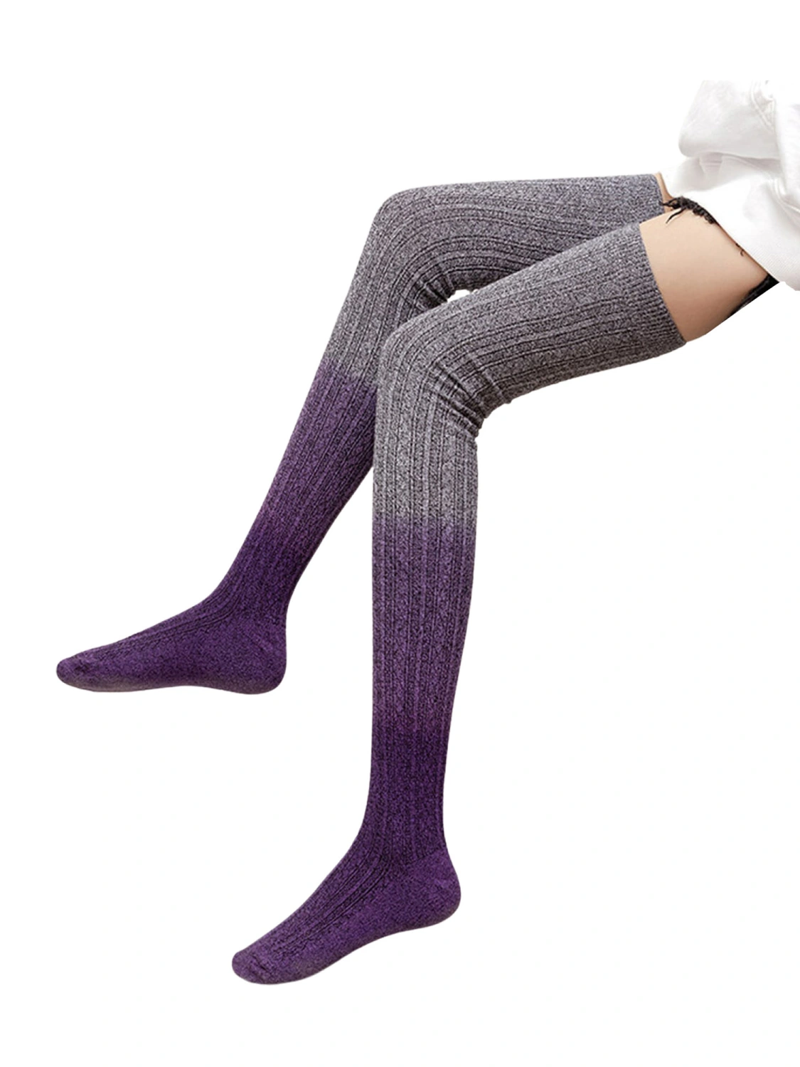 Girls Knitted Stockings, Autumn Ladies Gradient Color Knee Socks