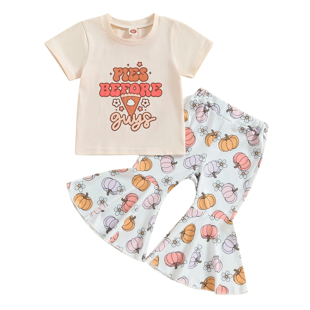 Girl Thanksgiving Clothes Letter & Pie Short Sleeve Tops Flare Pants