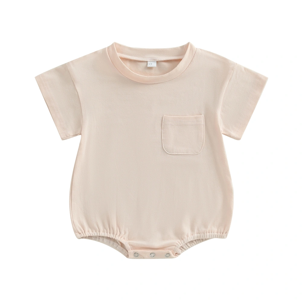 Baby Summer Romper Short Sleeve Solid Color Chest Pocket Bodysuit