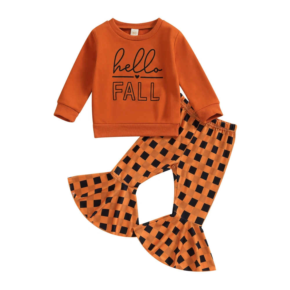 Kid Girls Pants Set, Letters Print Sweatshirt with Plaid Flare Pants