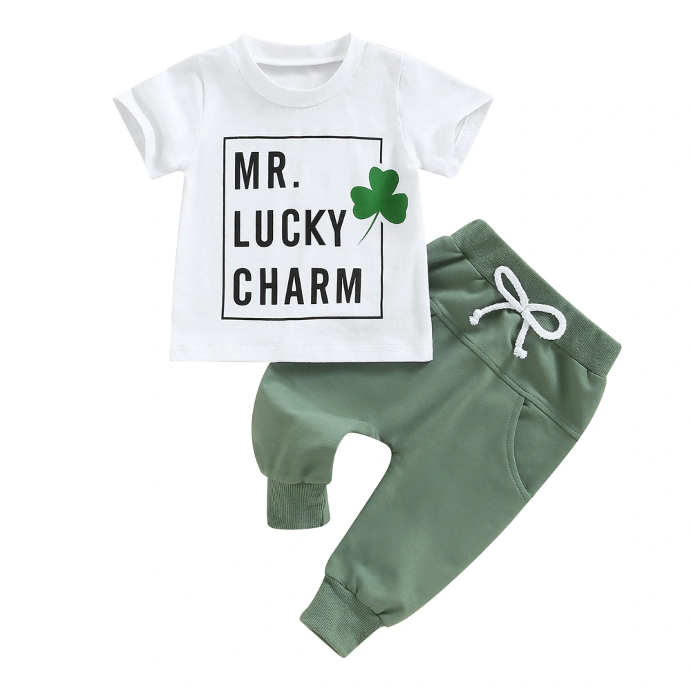 Toddler Baby Letter Clover Print Short Sleeve T-Shirt + Solid Pants