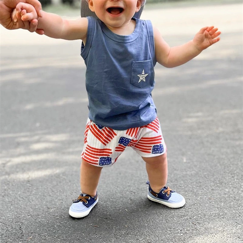 Baby Boy 2 Piece Outfits 4th of July Tank Tops and Flag Print Shorts 