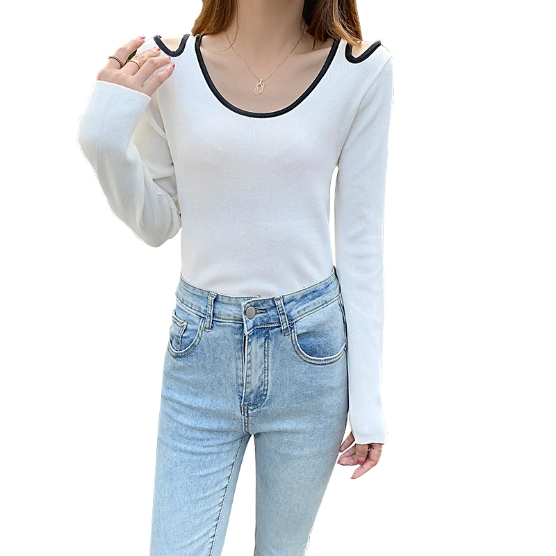 Women's Long Sleeve T-Shirt Tops, Ribbed Casual Slim Fit Knitwear