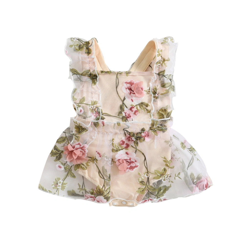 Baby Girls Romper, Fly Sleeve Flower Tulle Patchwork A-line Dress