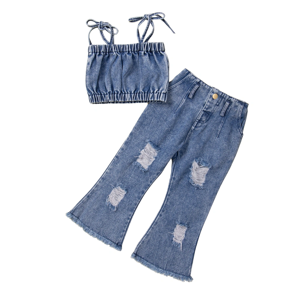 Kids Denim Tanks Tops + Flared Trousers, Adjustable Straps Clothing