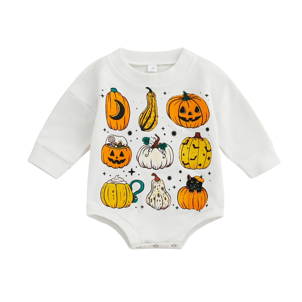 Baby Boys Girl Long Sleeve Round Neck Halloween Pumpkin Print Romper 