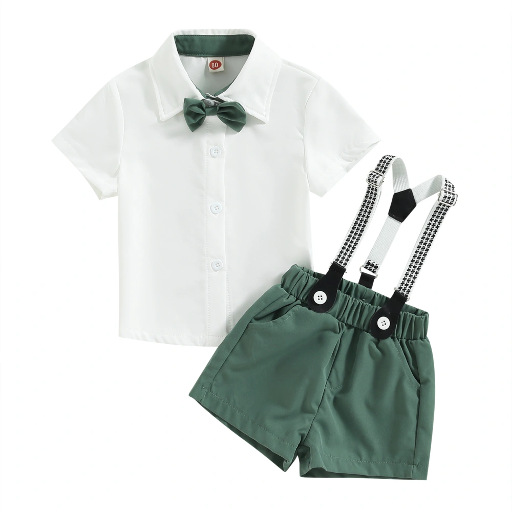 Kids Boys Gentleman Outfits Short Sleeve Button Shirt and Bib Shorts