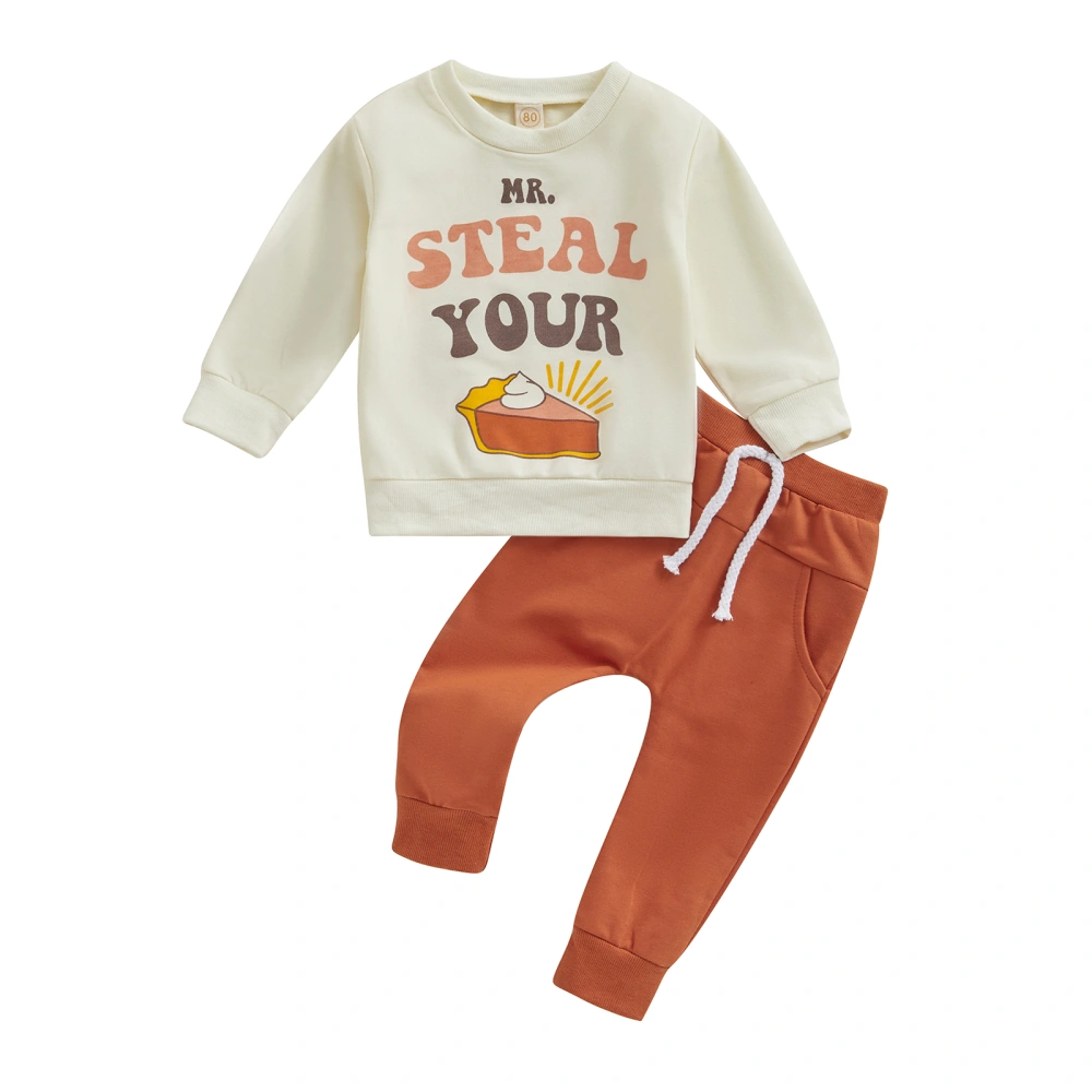 Boys 2-piece Outfit, Long Sleeve Letters Cake Sweatshirt Sweatpants