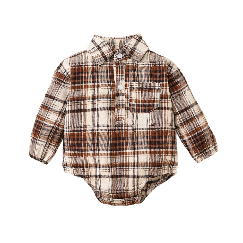 Baby Boy Romper, Long Sleeve Button Closure Plaid Casual Bodysuit