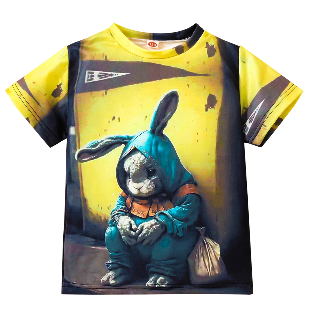 Boy Girl T-Shirts Cartoon Rabbit Print Crew Neck Short Sleeve Shirts